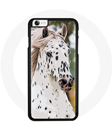 Coque Iphone 6 Cheval blanc et noir dalmatien vert jaune soleil nuage douceur couleur pastel animal poulain