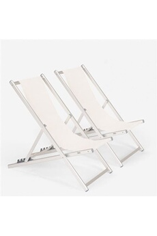 chaise longue - transat generique 2 chaises de plage pliantes réglables en aluminium riccione gold blanc