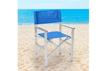 4 chaises de plage pliables portables textilène aluminium regista gold bleu