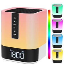 Enceinte sans fil GENERIQUE Enceinte Bluetooth Lumineuse Veilleuse,48 Couleurs Lampe de Chevet Tactile Lecteur de Musique MP3 Haut-parleur Veilleuse Enfant