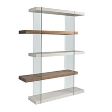 Etagère en bois de noyer et gris perle 3025C, 140 x 33 x 180 cm. -