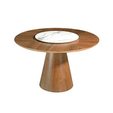Table manger en noyer et porcelaine 1016C, Ø135 x 75 cm. -
