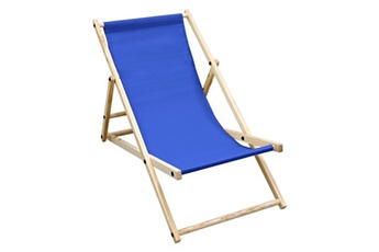 chaise longue - transat ecd germany chaise longue pliante en bois de pin, bleu foncé 120kg, dossier réglable à 3