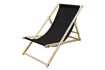 chaise longue - transat ecd germany chaise longue pliante en bois de pin, noir, 120 kg, dossier réglable à 3