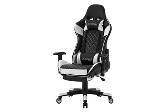 chaise gaming non renseigné ml-design chaise de gaming avec repose-pieds, blanc, similicuir, chaise de bureau