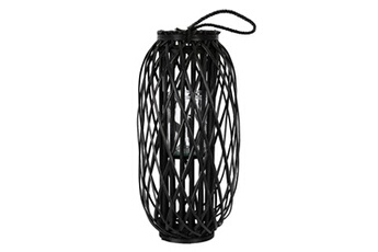 lanterne ecd germany lanterne rotin 60 x ø 27 cm poignée bois naturel noir aspect vannerie osier