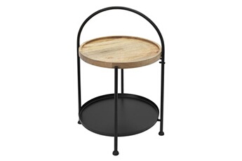 table d'appoint ecd germany table d'appoint ronde ø 38 x 55 cm, en métal/bois, noir/naturel, pliable, 2