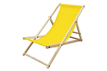 chaise longue - transat ecd germany chaise longue pliante en bois de pin, jaune 120 kg, dossier réglable à 3