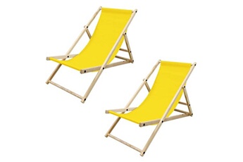 chaise longue - transat ecd germany 2x chaise longue pliante en bois de pin, jaune 120 kg, dossier réglable à 3