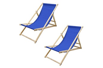 chaise longue - transat ecd germany set 2x chaise longue pliante bois de pin, bleu foncé 120kg, dossier réglable à