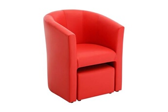 fauteuil de salon vente-unique.com fauteuil cabriolet et pouf en simili rouge jovana