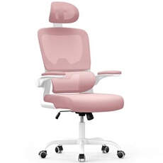 Fauteuil de bureau avec accoudoirs BIGZZIA- à Roulettes - avec appui-tête et support lombaire - Hauteur Réglable - Rose