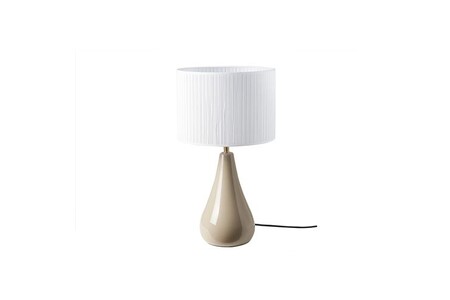 Lampe à poser Miliboo Lampe à poser taupe en céramique brillante et abat-jour en tissu plissé blanc H49 cm TROIA
