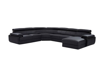 Grand canapé d'angle droit panoramique en cuir noir ELEVANTO