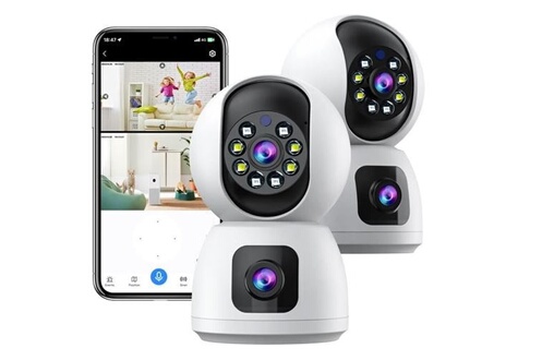 Caméra de surveillance GENERIQUE CAMCAMP Caméra Surveillance WiFi Sans Fil  Interieur 2MP+2MP Double Objectif Babyphone Caméra - 2PCS Double Caméras