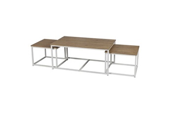 table basse urban living - trio de tables basses la casa blanca en bois et métal - marron et blanc