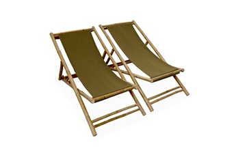 chaise longue - transat sweeek lot de 2 chiliennes en bambou toile savane polyester et coton davao l110 x p60 x h94cm