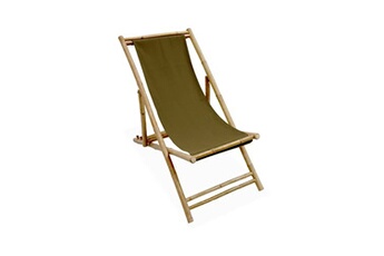 chaise longue - transat sweeek chilienne en bambou toile savane polyester et coton davao l110 x p60 x h94cm