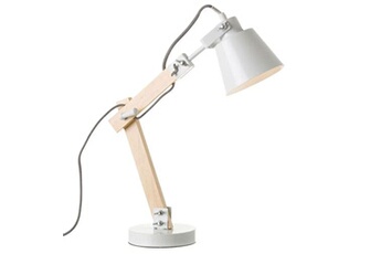 lampe à poser unimasa lampe en bois et métal blanche et beige 13 x 14 x 43 cm