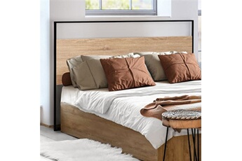 tête de lit id market tête de lit detroit 145 cm design industriel bois et métal noir avec fixations murales