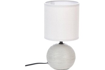 lampe de chevet atmosphera lampe boule en céramique strié à poser timeo - gris clair - h 25 x d 13 cm