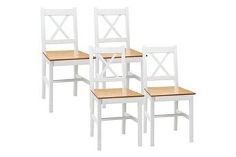 chaise homcom lot de 4 chaises de salle à manger esprit campagne dossier croisé bois pin blanc