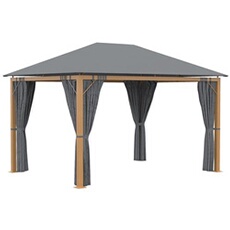 Pavillon de jardin style contemporain barnum avec rideaux 3,97L x 2,97l x 2,8H m Aluminium aspect bois polyester gris