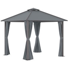 Pavillon de jardin style contemporain barnum avec rideaux 2,96L x 2,96l x 2,8H m Aluminum polyester gris