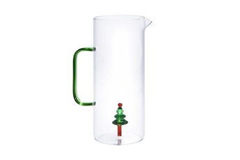 verrerie vente-unique.com pichet avec arbre de noël en verre - transparent et vert - d.14.5 x h.24 - mannie
