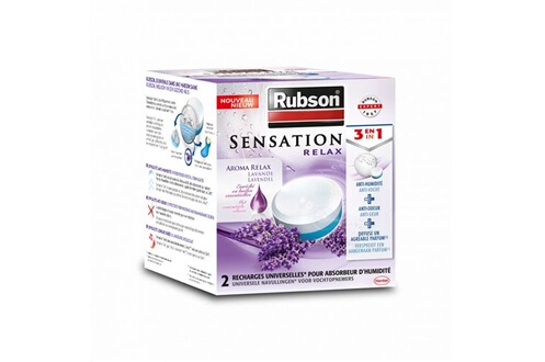 Déshumidificateur Rubson Pack de 2 - - Recharge Sensation 3En1 Aroma Relax  Lavande Lot De 2 Recharges