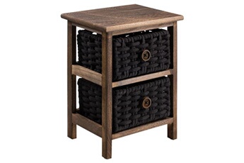 table de chevet idimex table de chevet pluto petite commode de nuit en bois de paulownia brun foncé, avec 2 paniers en coton tressé noir