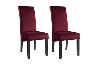 Lot de 2 chaises DELINA - Velours matelassé & pieds bois - Bordeaux