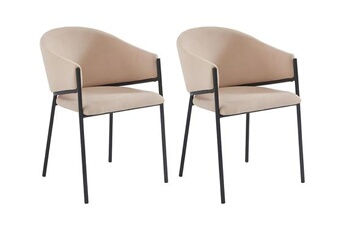 chaise pascal morabito lot de 2 chaises avec accoudoirs en tissu et métal noir - beige - ordida de