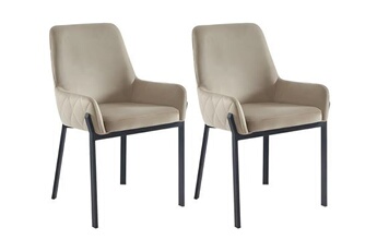 chaise pascal morabito lot de 2 chaises avec accoudoirs en velours et métal - beige - carolona de