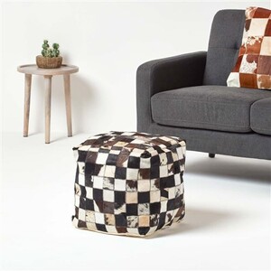 Pouf en cuir - carré marron foncé Pouf en cuir - carré marron foncé