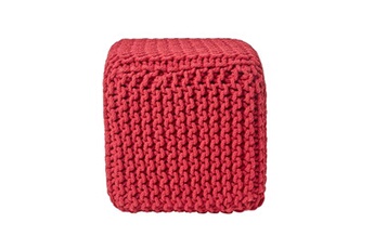 pouf homescapes pouf repose-pieds en tricot - cube rouge