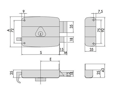 Serrure électrique horizontal à cylindre cisa 12V AXE 60mm CYL 50mm Serrure électrique horizontal à cylindre cisa 12V AXE 60mm CYL 50mm
