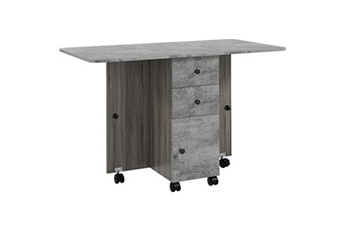 table de cuisine homcom table pliable de cuisine salle à manger - 2 tiroirs, placard, niche - panneaux aspect bois béton ciré gris
