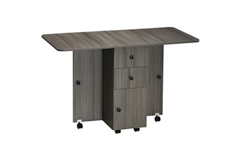 table de cuisine homcom table pliable de cuisine salle à manger - 2 tiroirs, placard, niche - panneaux aspect bois anthracite