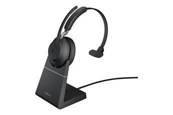 Ecouteurs Jabra Evolve2 65 UC Mono - Micro-casque - sur-oreille - convertible - Bluetooth - sans fil - USB-C - isolation acoustique - noir - avec support de