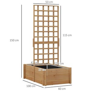 Outsunny Jardinière Sur Pied Avec Treillis Haut – Support Plantes Grimpantes En Résine Tressée PE Et Acier, Bac Rectangulaire XXL 103 X 29 X 103 Cm, Marron Naturel