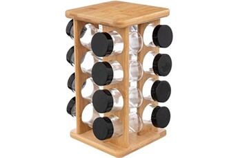 accessoire de cuisine 5five présentoir rotatif avec 16 pots à épices en bambou - noir/beige - h 28 cm