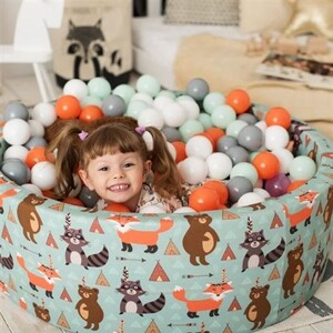 KiddyMoon Piscine à Balles 90×30 Cm + 300 Balles Ø7 Cm – Ronde, Made In EU, Or-Écru/Transparent/Perle