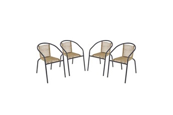 fauteuils de jardin structure métallique noir et résine plastique couleur naturelle traitement antirouille lot de 4 tonala
