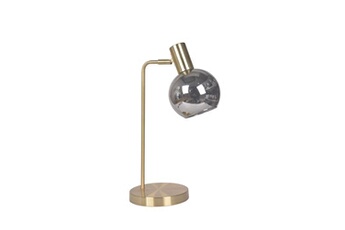 lampe de bureau intempora - lampe de bureau ou de chevet en métal doré avec abat-jour en verre fumé gris