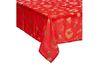 nappe de table atmosphera - nappe de noël rectangulaire à motifs - l. 140 x 240 cm - rouge et doré