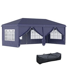 Tonnelle barnum pliant pop-up imperméabilisé 5,85L x 2,95l x 2,7H m 6 parois latérales amovibles 4 fenêtres + sac de transport bleu