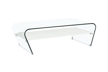 Table basse Vente-Unique Table basse - Verre trempé - Tablette blanche laquée - KELLY