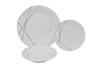 vaisselle vente-unique.com service vaisselle 18 pièces en porcelaine - blanc et doré - linasio