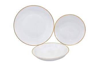 vaisselle vente-unique.com service vaisselle 18 pièces en porcelaine - blanc et liseré doré - julina